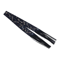 Hermes "Les Cles a Pois" Bleu Marine, Gris Argent and Multicolore Fringe Silk Twilly