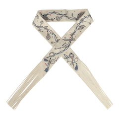 Hermes "Les Cles a Pois" Creme, Gris Perle, Multicolor Fringe Silk Twilly