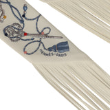 Hermes "Les Cles a Pois" Creme, Gris Perle, Multicolor Fringe Silk Twilly - Thumbnail View 3