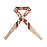 Hermes "Jumping Leather" Crème, Alezan and Anthracite Fringe Silk Twilly - Thumbnail View 1