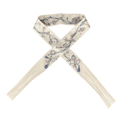 Hermes "Les Cles a Pois" Creme, Gris Perle, Multicolor Fringe Silk Twilly