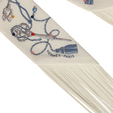 Hermes "Les Cles a Pois" Creme, Gris Perle, Multicolor Fringe Silk Twilly - Thumbnail View 3