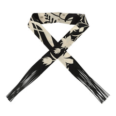 Hermes "Bouquet Final" Cream and Black Fringe Silk Twilly