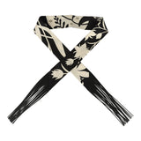 Hermes "Bouquet Final" Cream and Black Fringe Silk Twilly - Thumbnail View 1