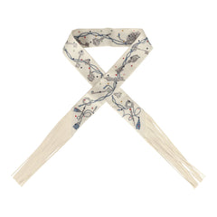 Hermes "Les Cles a Pois" Creme, Gris Perle, Multicolor Fringe Silk Twilly