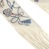 Hermes "Les Cles a Pois" Creme, Gris Perle, Multicolor Fringe Silk Twilly - Thumbnail View 3