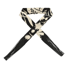 Hermes "Bouquet Final" Cream and Black Fringe Silk Twilly