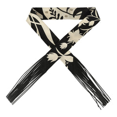 Hermes "Bouquet Final" Cream and Black Fringe Silk Twilly