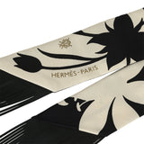 Hermes "Bouquet Final" Cream and Black Fringe Silk Twilly - Thumbnail View 3