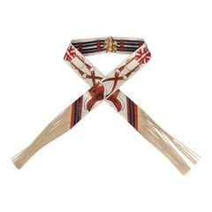 Hermes "Jumping Leather" Crème, Alezan and Anthracite Fringe Silk Twilly