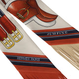 Hermes "Jumping Leather" Crème, Alezan and Anthracite Fringe Silk Twilly - Thumbnail View 3