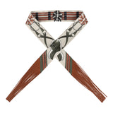 Hermes "Jumping Leather" Crème, Kaki and Beige Dore Fringe Silk Twilly - Thumbnail View 1