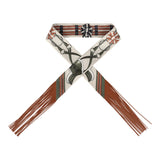 Hermes "Jumping Leather" Crème, Kaki and Beige Dore Fringe Silk Twilly - Thumbnail View 1