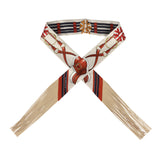 Hermes "Jumping Leather" Crème, Alezan and Anthracite Fringe Silk Twilly - Thumbnail View 1
