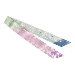 Hermes "A l'Ombre des Boulevards" Blanc, Vert, Mauve Multi Silk Twilly Pair