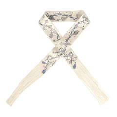 Hermes "Les Cles a Pois" Creme, Gris Perle, Multicolor Fringe Silk Twilly