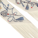Hermes "Les Cles a Pois" Creme, Gris Perle, Multicolor Fringe Silk Twilly - Thumbnail View 3