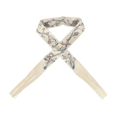 Hermes "Les Cles a Pois" Creme, Gris Perle, Multicolor Fringe Silk Twilly