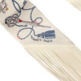 Hermes "Les Cles a Pois" Creme, Gris Perle, Multicolor Fringe Silk Twilly - Thumbnail View 3