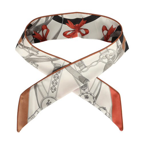 Hermes "La Promenade Du Matin Forever" Barenia, Brique, Black Leather Trim Silk Twilly