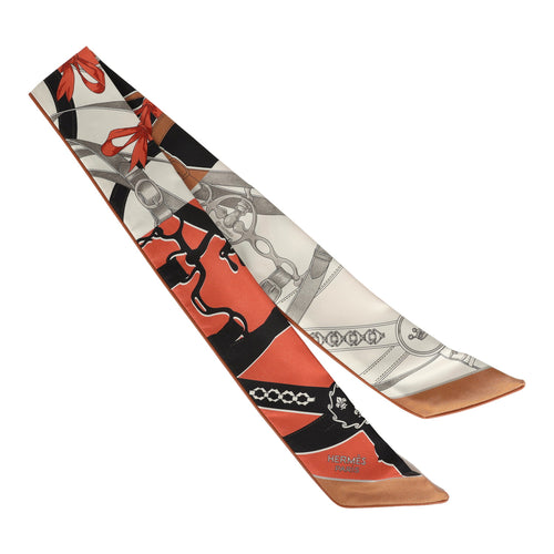 Hermes "La Promenade Du Matin Forever" Barenia, Brique, Black Leather Trim Silk Twilly
