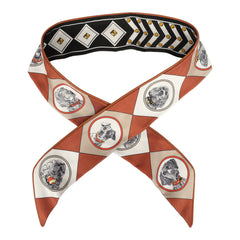 Hermes "Colliers et Chiens Forever" Black, Blanc, Caramel Leather Trim Silk Twilly