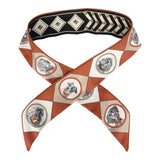 Hermes "Colliers et Chiens Forever" Black, Blanc, Caramel Leather Trim Silk Twilly - Thumbnail View 1