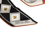 Hermes "Colliers et Chiens Forever" Black, Blanc, Caramel Leather Trim Silk Twilly - Thumbnail View 3