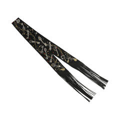Hermes "Les Cles a Pois" Black, Multicolore, White Fringe Silk Twilly