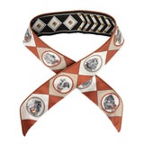 Hermes "Colliers et Chiens Forever" Black, Blanc, Caramel Leather Trim Silk Twilly - Thumbnail View 1