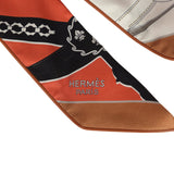 Hermes "La Promenade Du Matin Forever" Barenia, Brique, Black Leather Trim Silk Twilly - Thumbnail View 3
