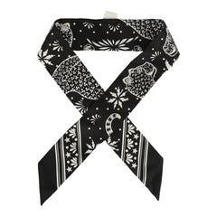 Hermes "Les Leopards" Black, White Silk Twilly