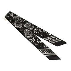 Hermes "Les Leopards" Black, White Silk Twilly