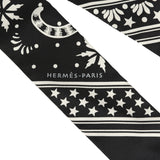 Hermes "Les Leopards" Black, White Silk Twilly - Thumbnail View 3