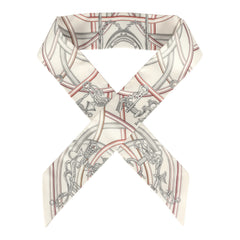 Hermes "Harnais Legendaire" White, Gris Perle, Rouge H Silk Twilly