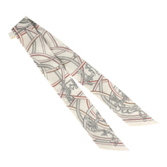 Hermes "Harnais Legendaire" White, Gris Perle, Rouge H Silk Twilly