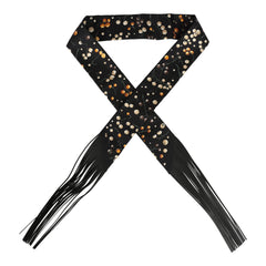 Hermes "Red Berries" Black, Beige Dore, Orange Fringe Silk Twilly