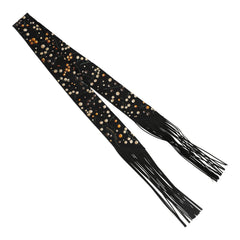 Hermes "Red Berries" Black, Beige Dore, Orange Fringe Silk Twilly