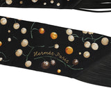 Hermes "Red Berries" Black, Beige Dore, Orange Fringe Silk Twilly - Thumbnail View 3