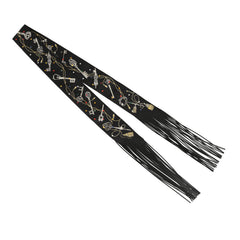 Hermes "Les Cles a Pois" Black, Multicolore, White Fringe Silk Twilly
