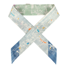 Hermes "A l'Ombre des Boulevards" Blanc, Vert, Mauve Multi Silk Twilly
