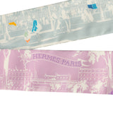 Hermes "A l'Ombre des Boulevards" Blanc, Vert, Mauve Multi Silk Twilly - Thumbnail View 3