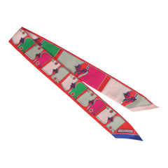 Hermes "Camails" Grenadine, Vert, Rose Multi Silk Twilly
