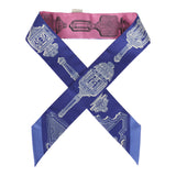 Hermes "Merveilleuses Lantern" Rose Bon Bon, Indigo Multi Silk Twilly - Thumbnail View 1