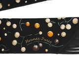 Hermes "Red Berries" Black, Beige Dore, Orange Fringe Silk Twilly - Thumbnail View 3