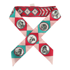 Hermes "Les Nouveaux Amoureux de Paris" Rose, Menthol, Bordeaux, Multi Silk Twilly Pair