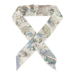 Hermes "Academia Hippica" Blanc, Bleu Clair, Vert Silk Twilly
