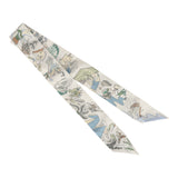 Hermes "Academia Hippica" Blanc, Bleu Clair, Vert Silk Twilly - Thumbnail View 2