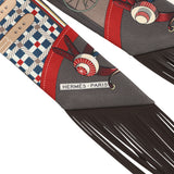 Hermes "Les Voitures Nouvelles" Bleu, Rouge H, Marron Glacé Fringe Silk Twilly - Thumbnail View 3