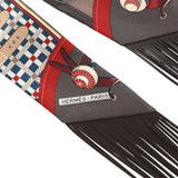 Hermes "Les Voitures Nouvelles" Bleu, Rouge H, Marron Glacé Fringe Silk Twilly - Thumbnail View 3